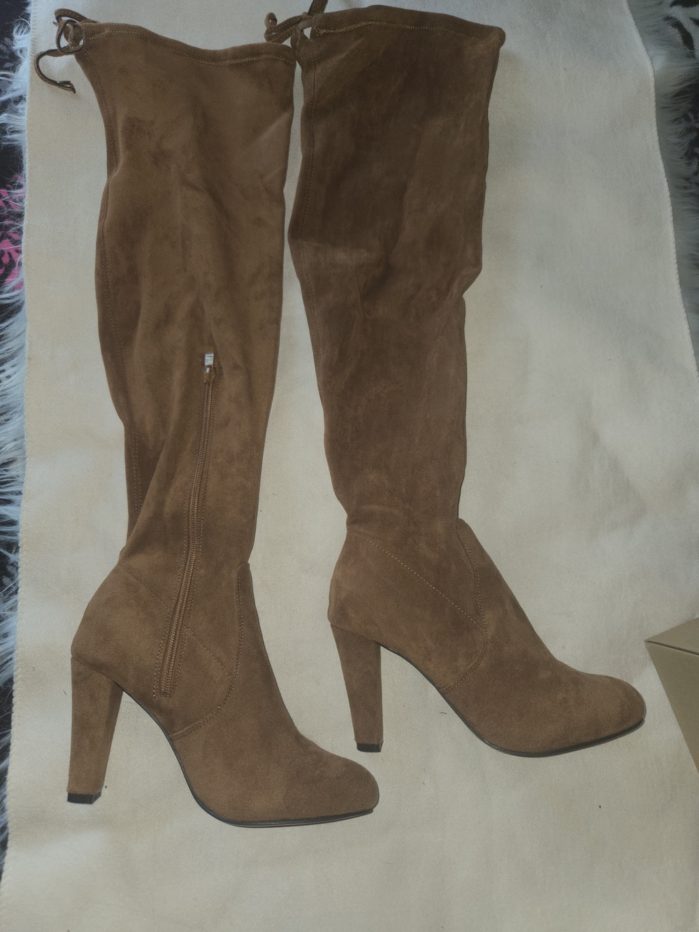 Vepose Chestnut Brown Suede Over-the-Knee Heeled Boots
